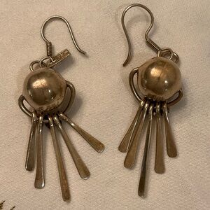 925 Stamped Mexico Artisan Vintage Dangle Earrings With Fringe
